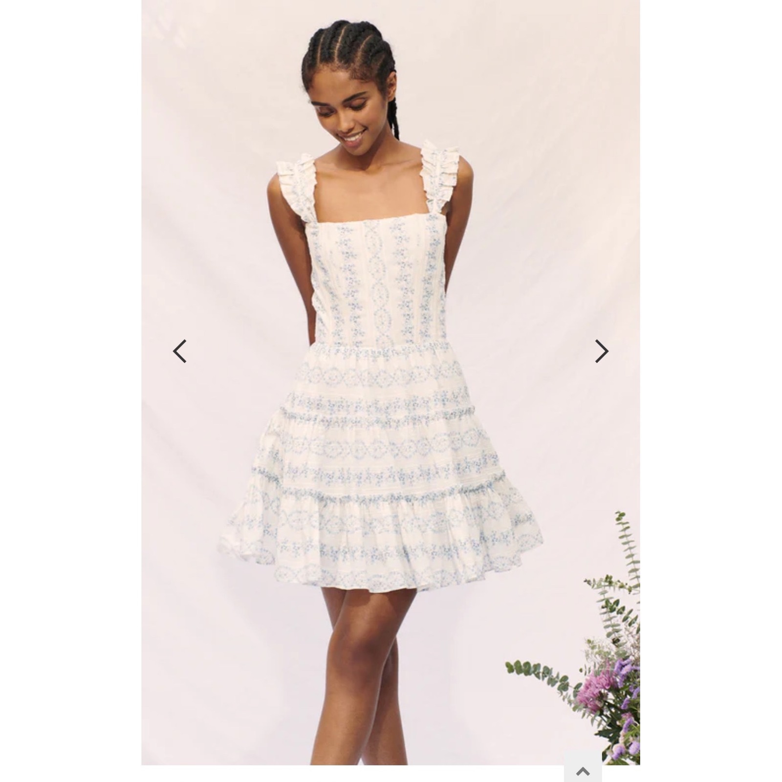 Saylor Jamie Blue & White Floral Tiered Mini Dress L Coquette